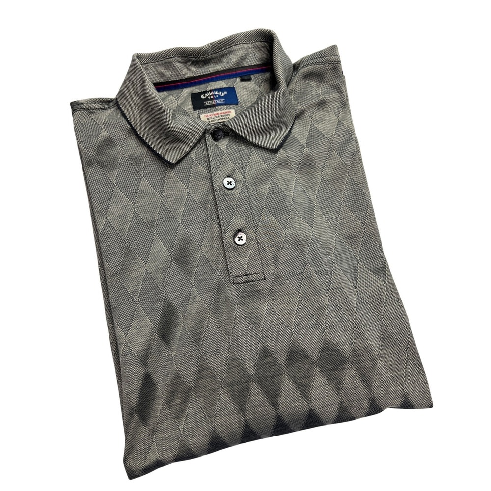 Callaway Golf Polo Shirt Mens XL Gray Diamond Argyle Mercerized Cotton Luxury F2